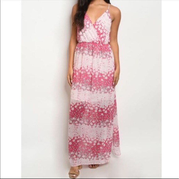 ๐ Pink and White Floral Sleeveless Maxi Dress - Picture 1 of 3